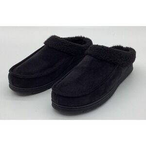 Wembley Mens Black faux Fur Fleece Lined Suede Slippers Size XL 11-12